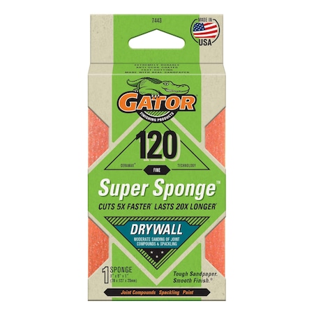 Gator Finishing Drywall CeraMax Sandpaper Super Sponge, 120 Fine Grit 7443